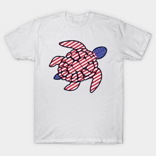 Sea Turtle American Flag Plastic Free Save The Sea USA Turtles America T-Shirt